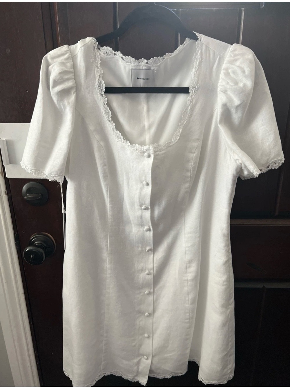 Reformation Anabella White lace trip linen Mini Dress